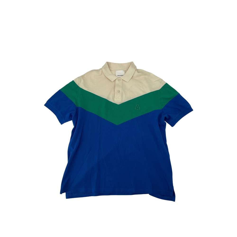 Marant Polo Shirt XL Blue Green Cream Excellent Colorblock Logo